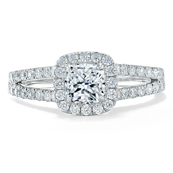 Cushion Cut Moissanite Engagement Ring with 1.0 CT Center Stone - Front View