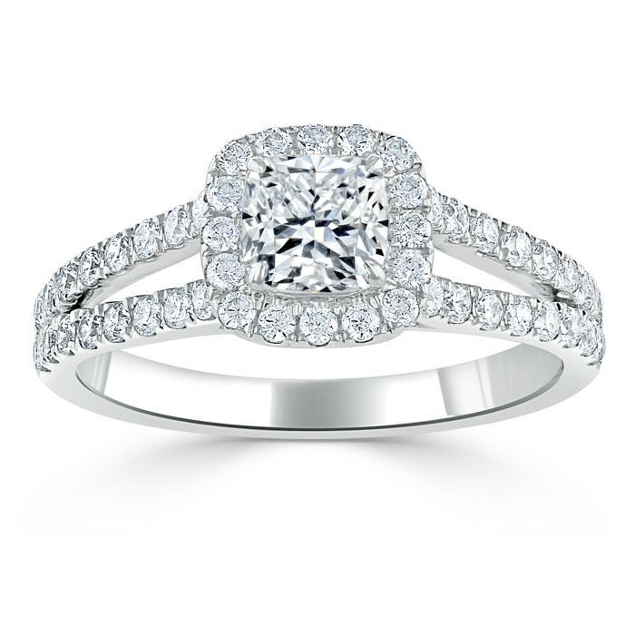 Dazzling Moissanite Ring with Halo and Split Shank - 1.0 CT