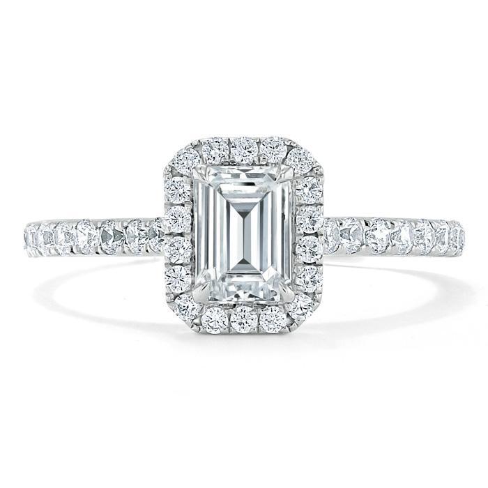 1.0 CT Emerald Cut Moissanite Halo Engagement Ring - Front View