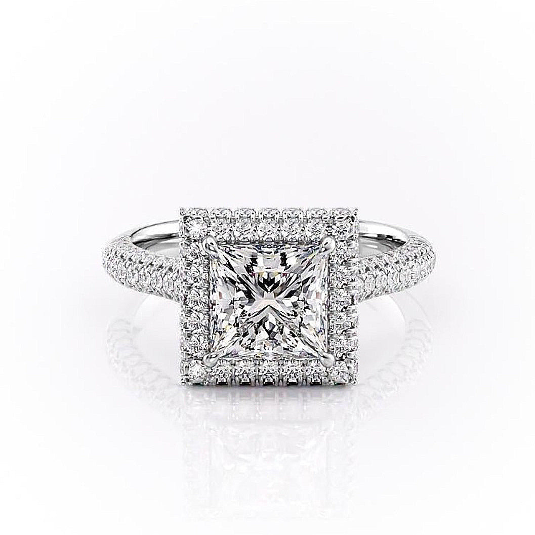 2.08 CT Princess Cut Double Halo Moissanite Engagement Ring