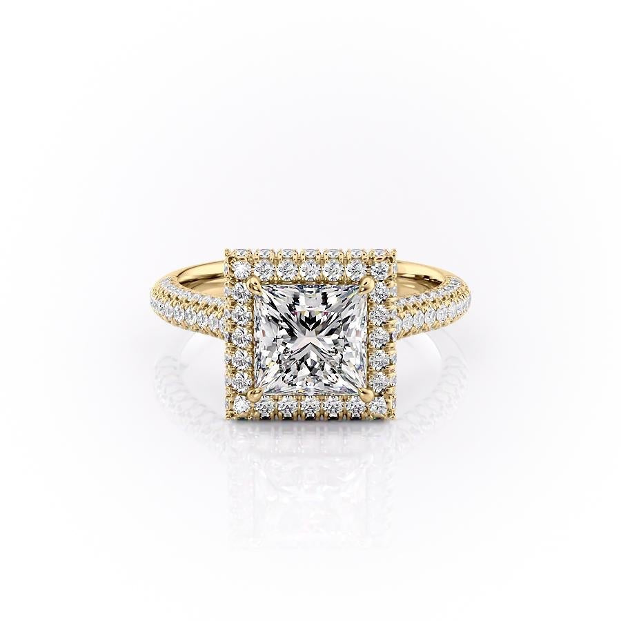2.08 CT Princess Cut Double Halo Moissanite Engagement Ring