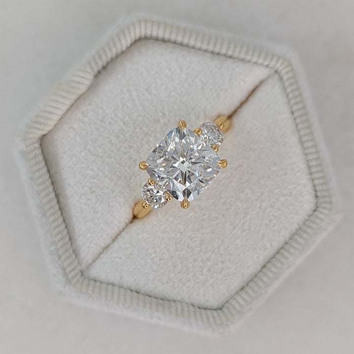 3.55ct Cushion F- VS1 Diamond 3 Stones Engagement Ring