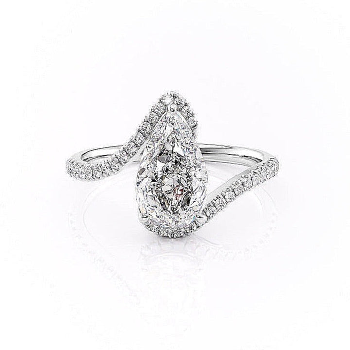 2.0 CT Pear Cut Solitaire Bypass Setting Moissanite Engagement Ring