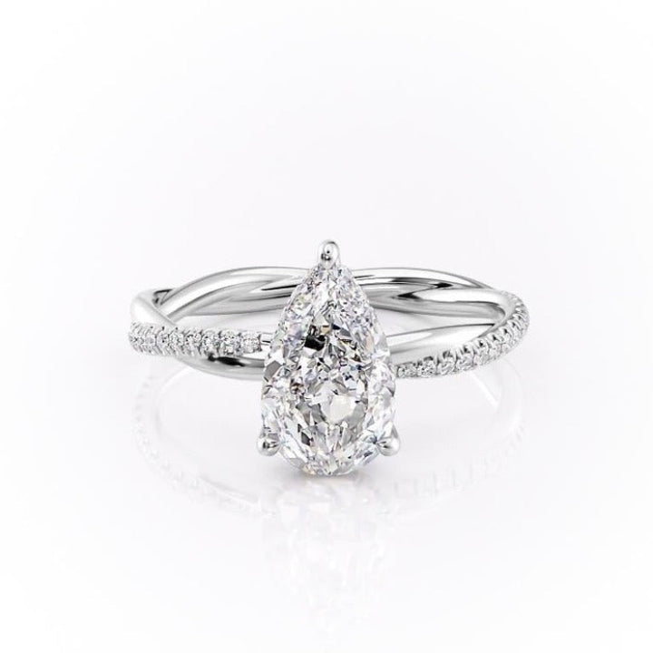 2.0 CT Pear Cut Solitaire Twisted Pave Moissanite Engagement Ring