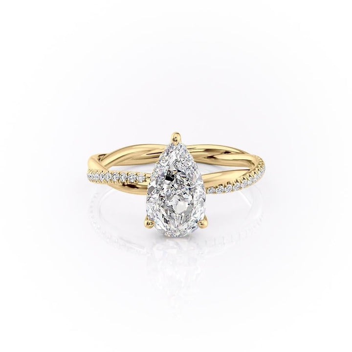 2.0 CT Pear Cut Solitaire Twisted Pave Moissanite Engagement Ring