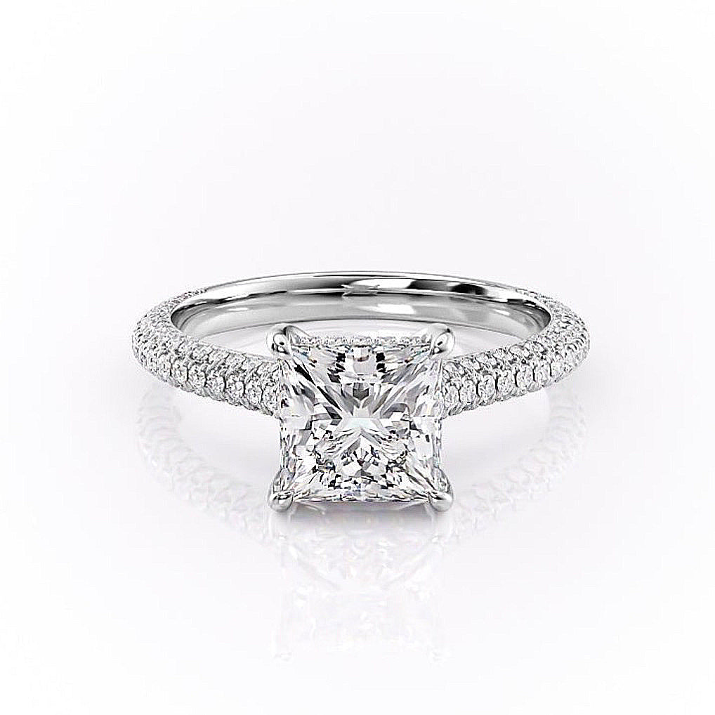 2.08 CT Princess Solitaire Triple Pave Setting Moissanite Engagement Ring
