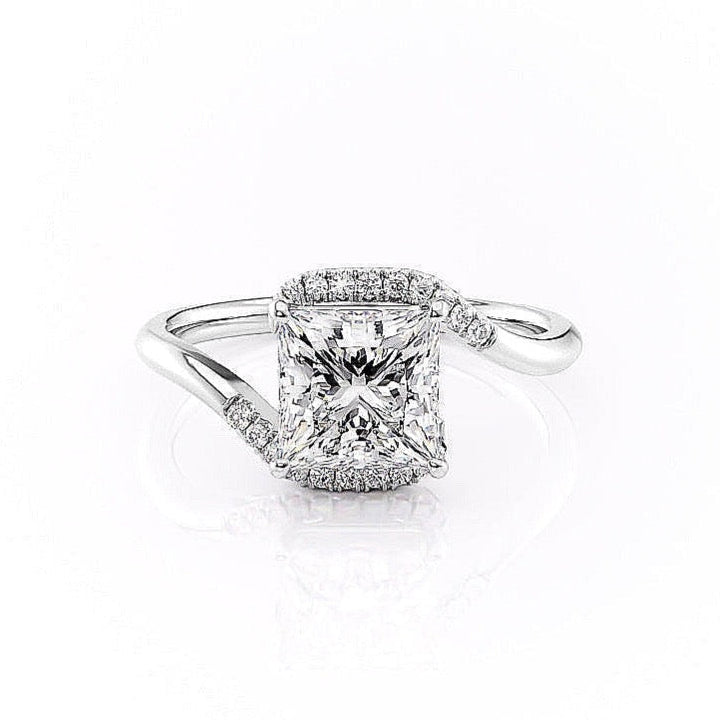 2.08 CT Princess Cut Solitaire Bypass Setting Moissanite Engagement Ring