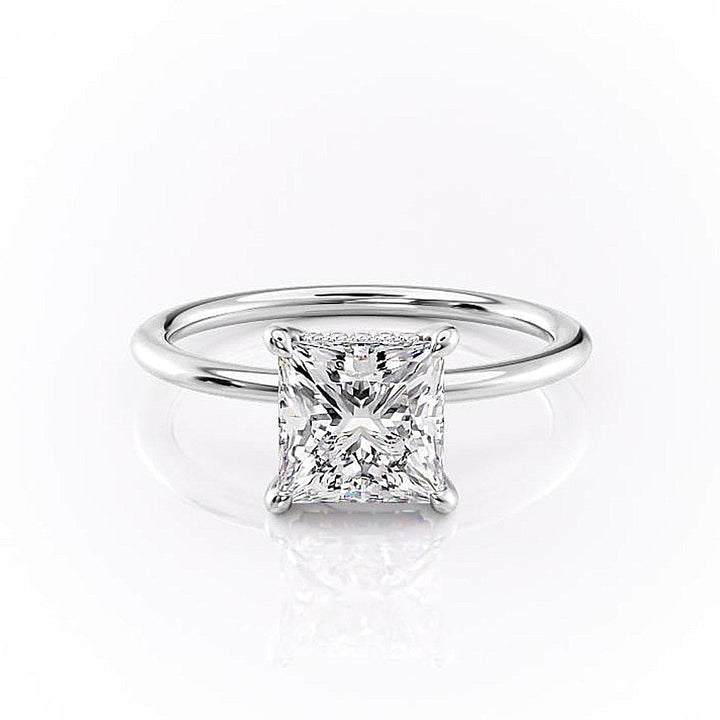 2.08 CT Princess Cut Solitaire Hidden Halo Setting Moissanite Engagement Ring