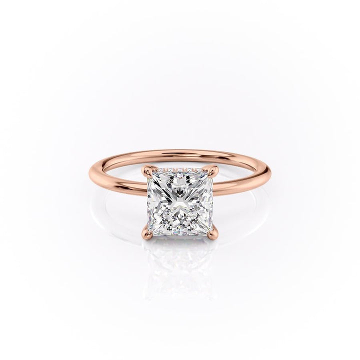 2.08 CT Princess Cut Solitaire Hidden Halo Setting Moissanite Engagement Ring