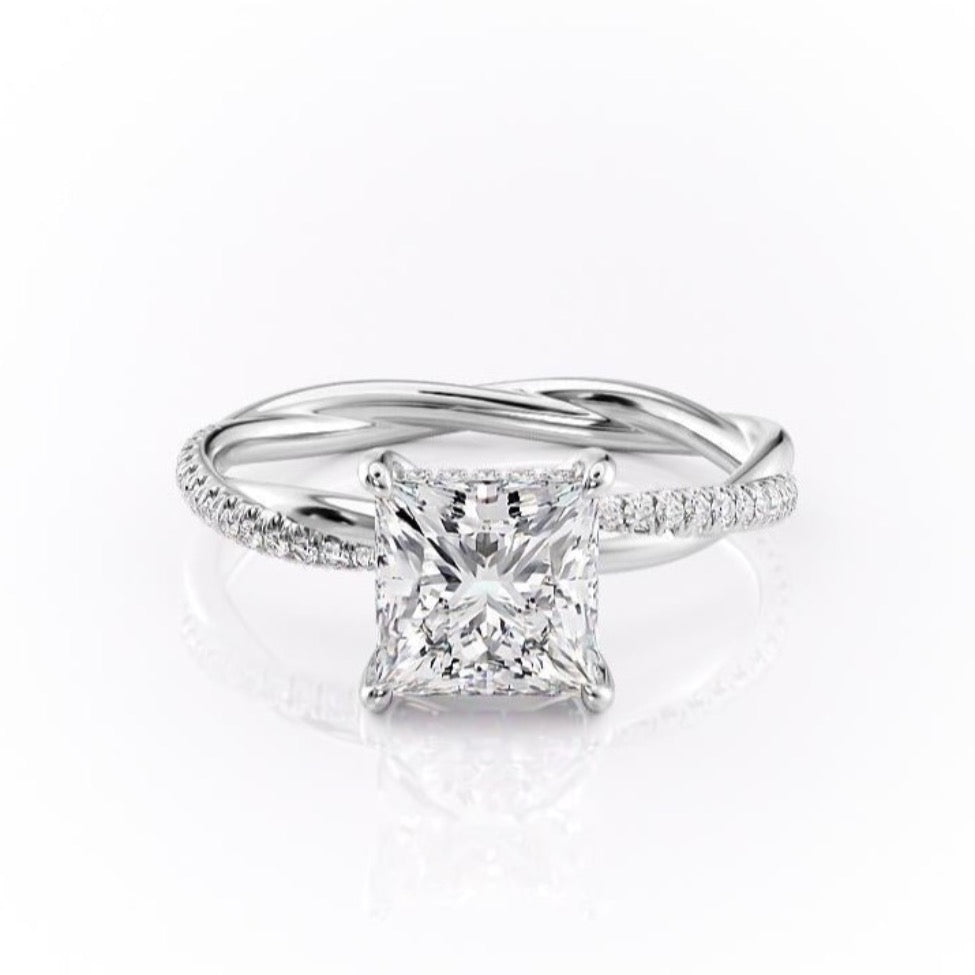 2.08CT Princess Cut Solitaire Twisted Pave Moissanite Engagement Ring