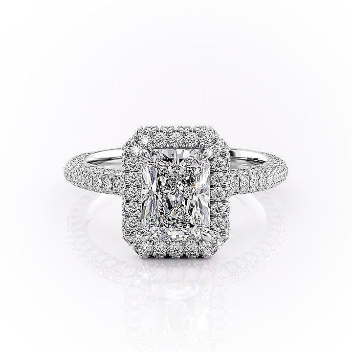 2.1 CT Radiant Cut Halo Triple Pave Setting Moissanite Engagement Ring