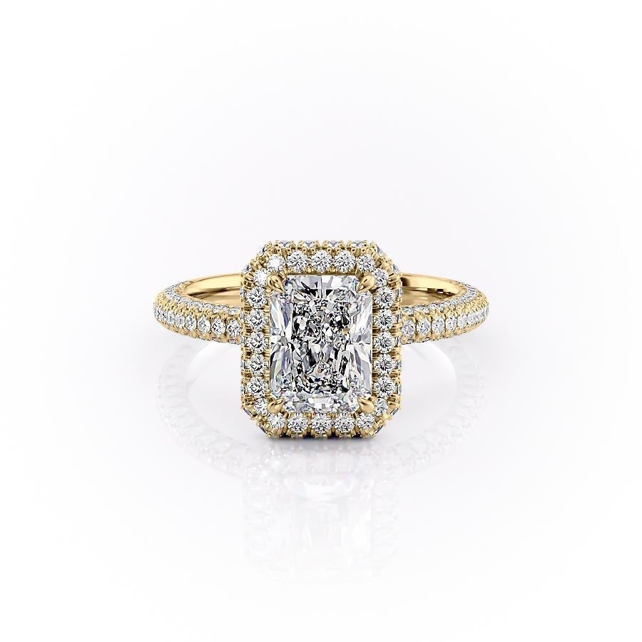 2.1 CT Radiant Cut Halo Triple Pave Setting Moissanite Engagement Ring