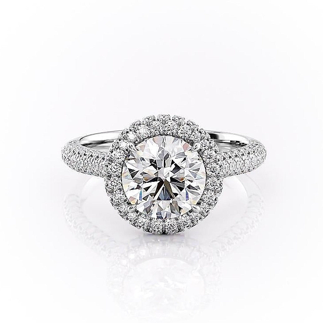 1.90 CT Round Cut Halo Triple Pave Setting Moissanite Engagement Ring