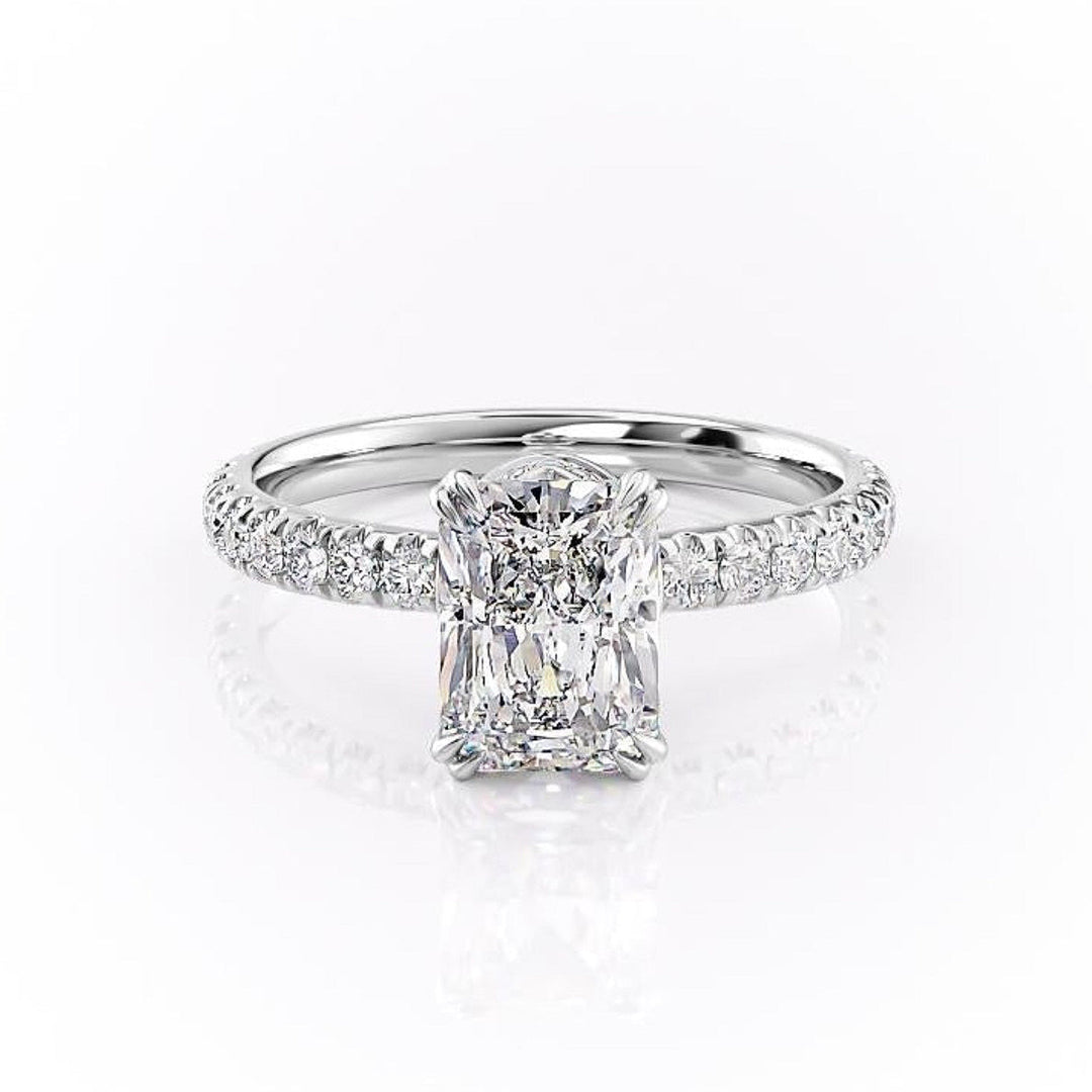 2.0 CT Radiant Cut Solitaire Pave Setting Moissanite Engagement Ring