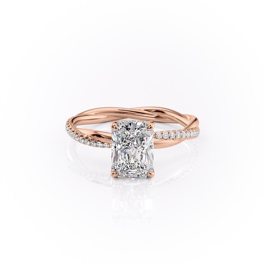 2.1 CT Radiant Cut Solitaire Twisted Pave Moissanite Engagement Ring