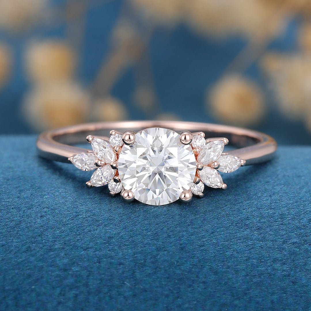 1.21 CT Round Moissanite Cluster Engagement Ring in Dazzling Design