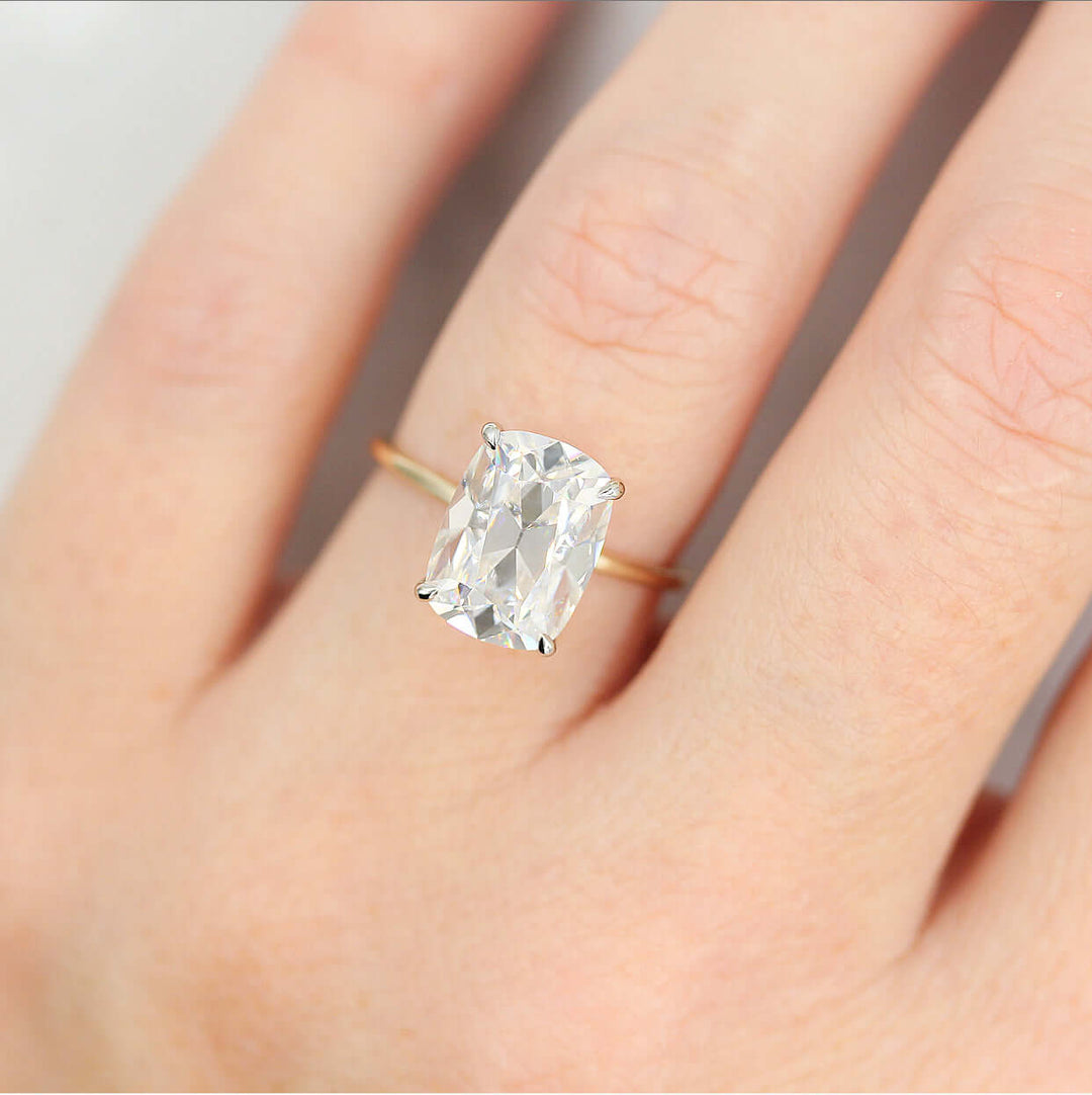 3.63 CT Elongated Old Mine Cushion Solitaire Moissanite Engagement Ring