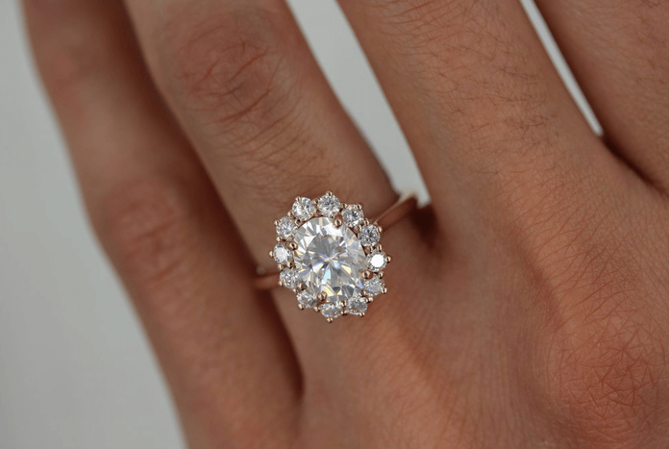 1.91 CT Oval Cut Halo Moissanite Engagement Ring