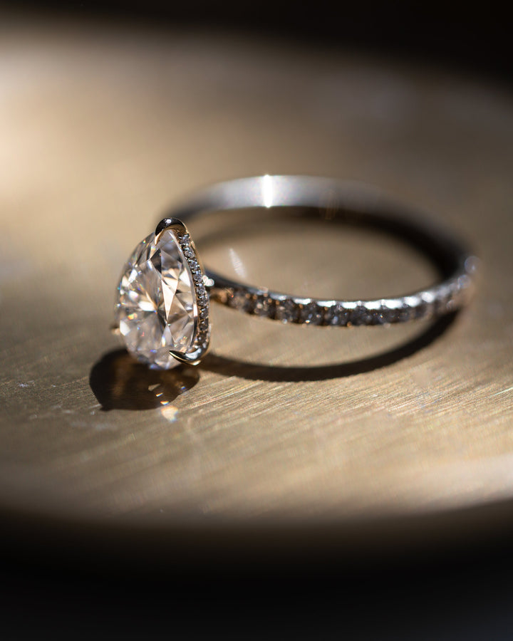 1.93 CT Pear Hidden Halo Pave Moissanite Engagement Ring