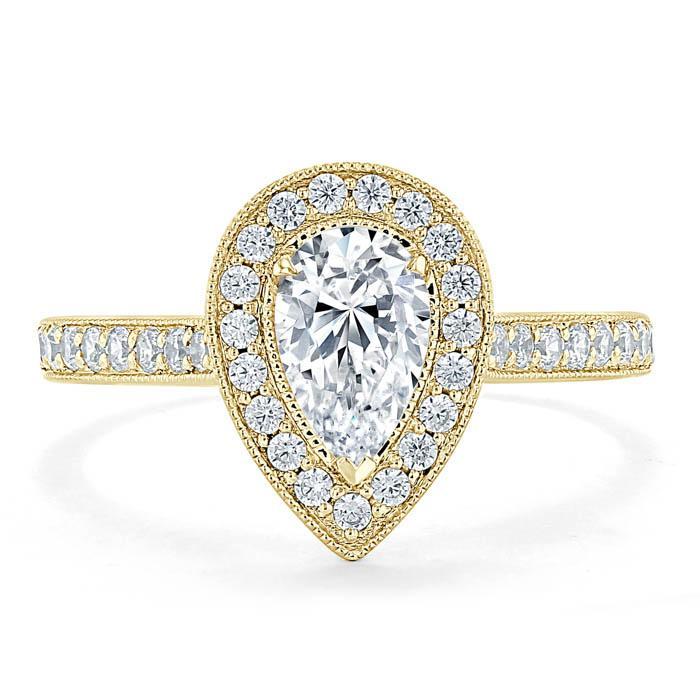 1.52 CT Pear Cut Halo Channel Pave Moissanite Engagement Ring