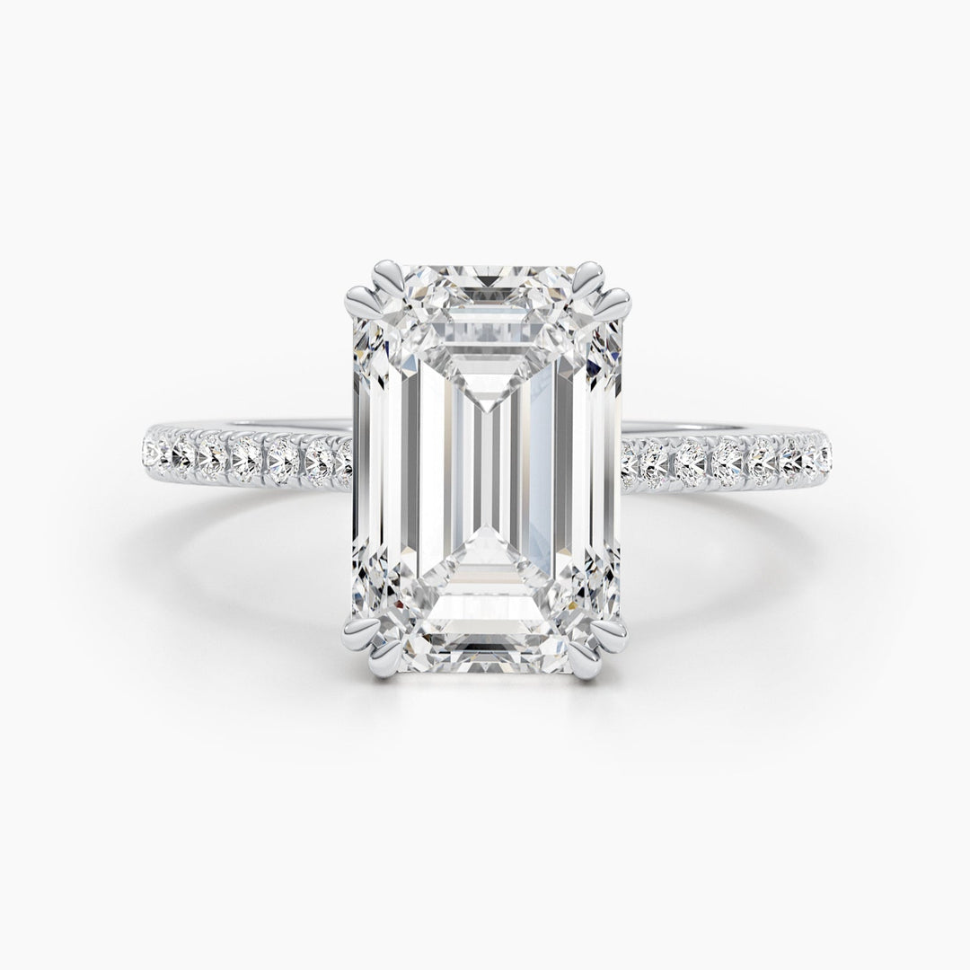 IGI Certified 5.02ct Emerald Cut G-VS Lab Grown Diamond Engagement Ring with Pave Setting in 14K or 18K Solid Gold