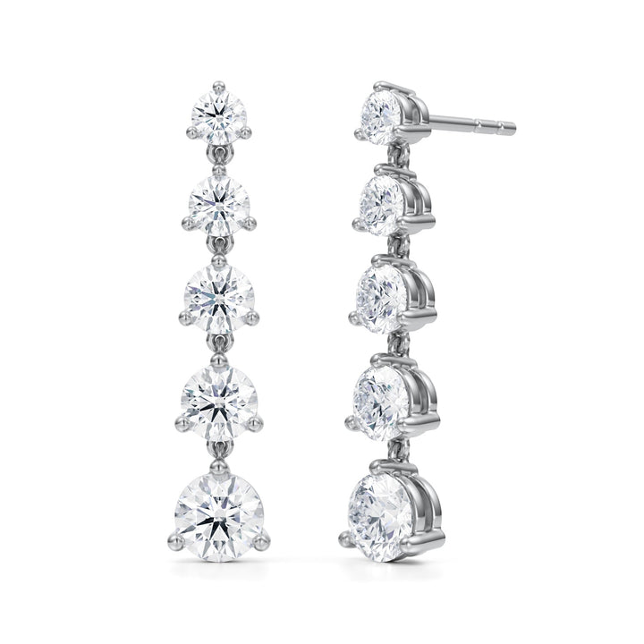 5 Graduated Round Lab Grown Diamond Dangle Earrings - Large