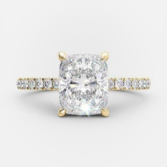 2.33 CT Cushion Hidden Halo & Pave Moissanite Engagement Ring