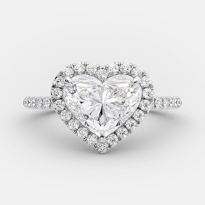 2.0 CT Heart Cut Halo Style Moissanite Engagement Ring