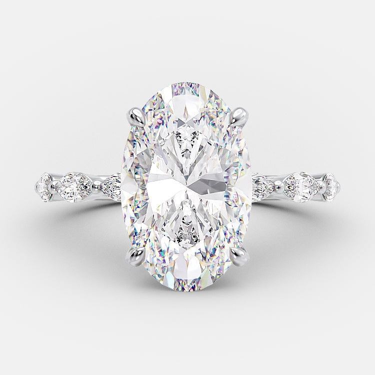 4.0 CT Oval Cut Dainty Style Pave Moissanite Engagement Ring
