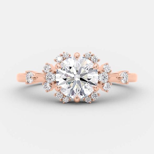 1.0 CT Round Cut Cluster Art Deco Style Moissanite Engagement Ring