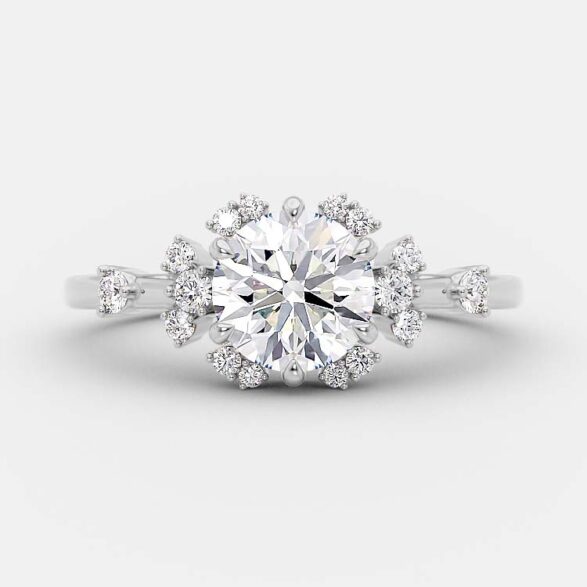 1.0 CT Round Cut Cluster Art Deco Style Moissanite Engagement Ring