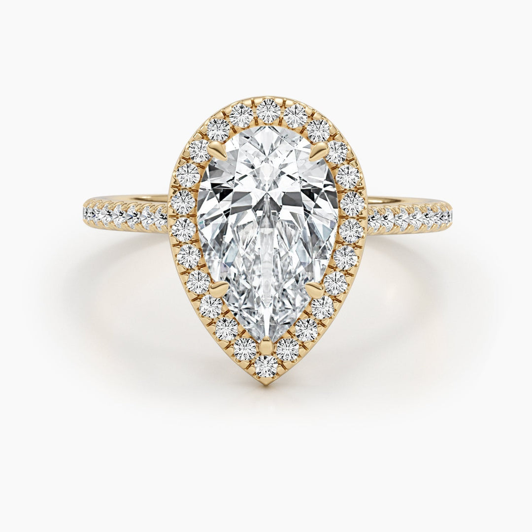 IGI Certified 2.51ct Pear F-VS Lab Grown Diamond Engagement Ring with Halo & Pave Setting in 14K or 18K Solid Gold