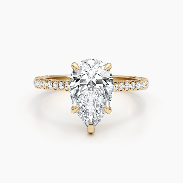 IGI Certified 2.51ct Pear F- VS Lab Grown Diamond Engagement Ring with Hidden Halo & Pave Setting in 14K or 18K Solid Gold