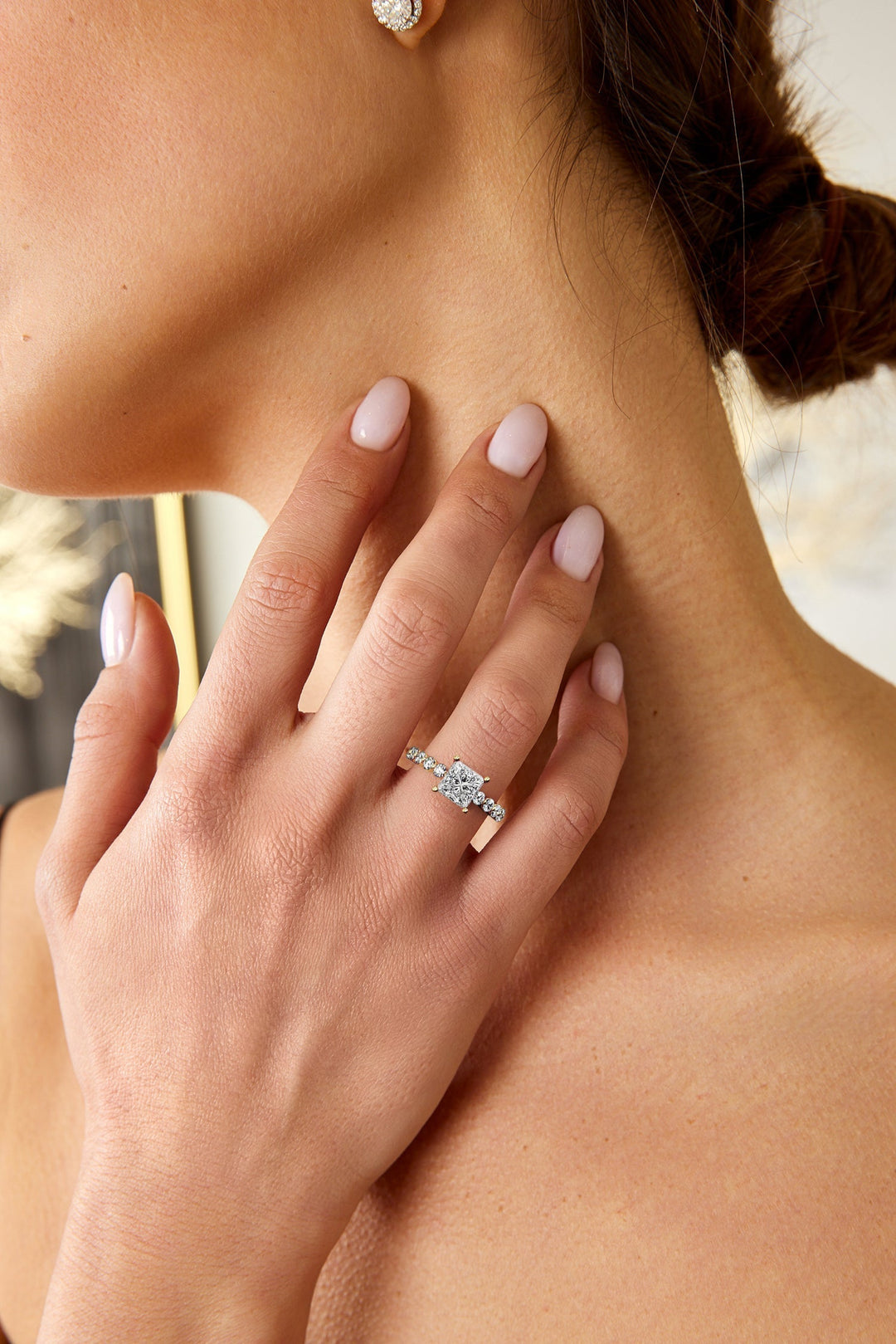 1.5ct Princess Cut F- VS Diamond Engagement Ring With Pave Setting