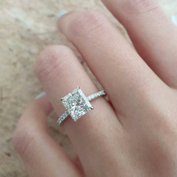 1.67 CT Radiant Hidden Halo & Pave Moissanite Engagement Ring