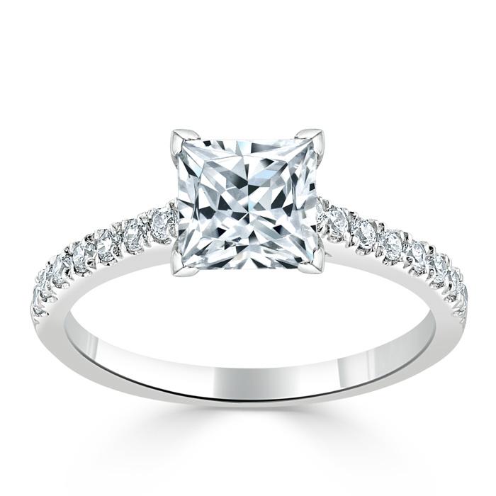 1.0 CT Princess Cut Solitaire Pave Setting Moissanite Engagement Ring