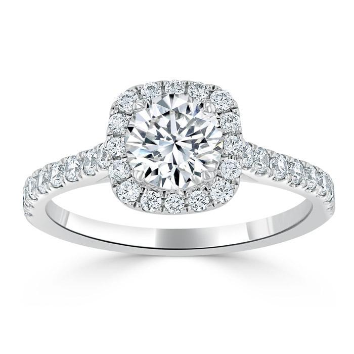0.75 CT Round Cut Halo Pave Moissanite Engagement Ring