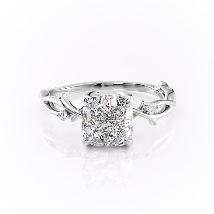 2.54 CT Cushion Cut Twig Style Pave Moissanite Engagement Ring