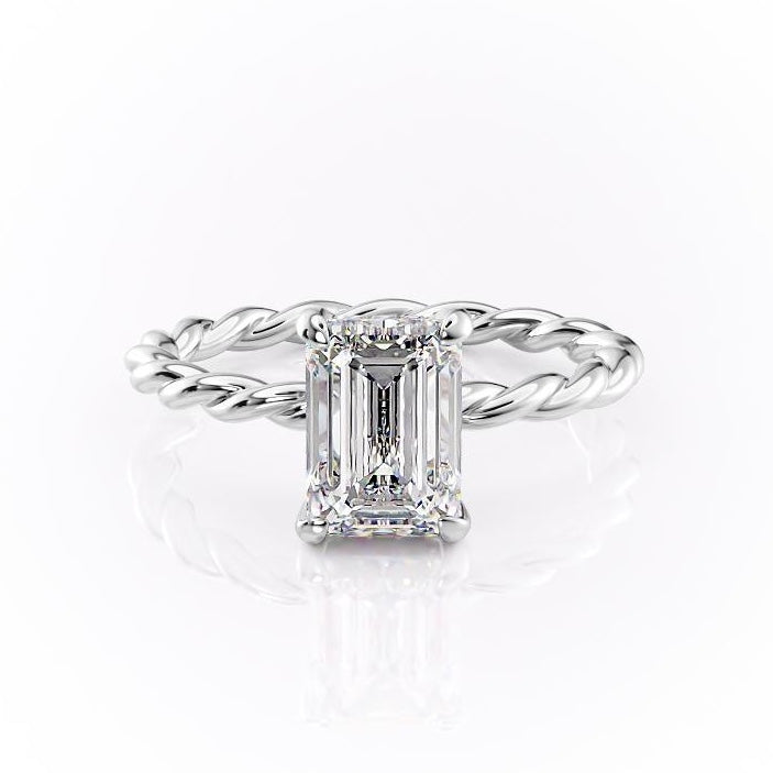 2.10 CT Emerald Cut Solitaire Twisted Rope Moissanite Engagement Ring