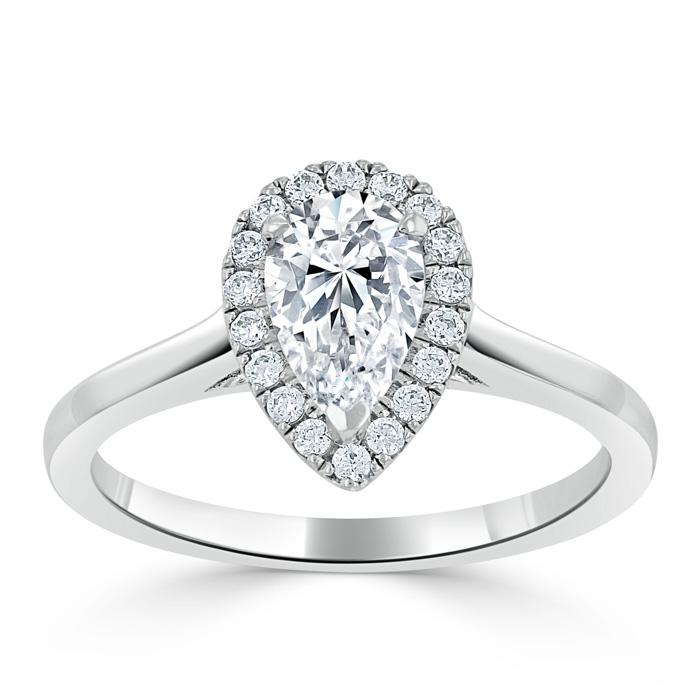 1.0 CT Pear Cut Halo Moissanite Engagement Ring