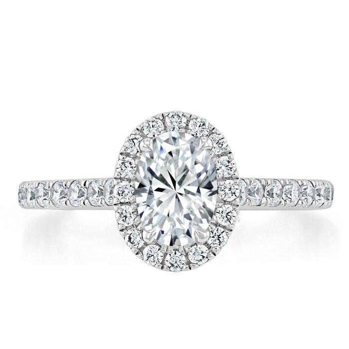0.94 CT Oval Cut Halo Moissanite Engagement Ring With Pave Setting
