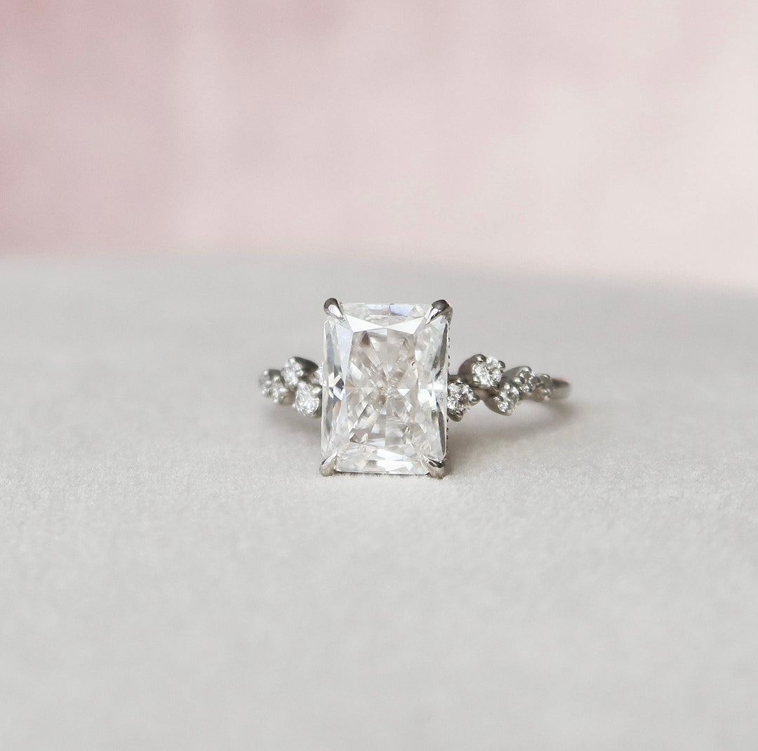 3.5 CT Radiant Cut Cluster Style Moissanite Engagement Ring