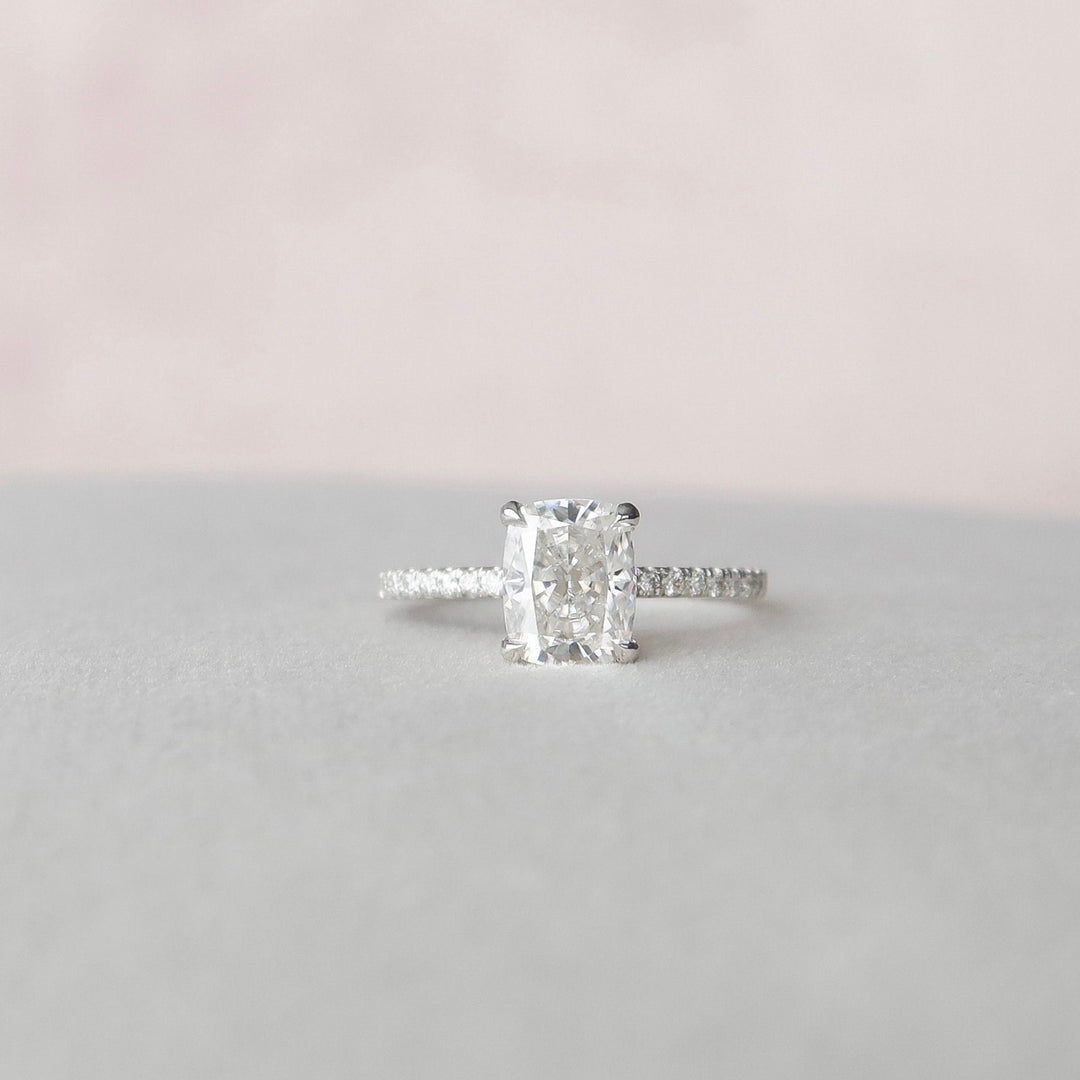 1.5 CT Cushion Hidden Halo Pave Moissanite Engagement Ring