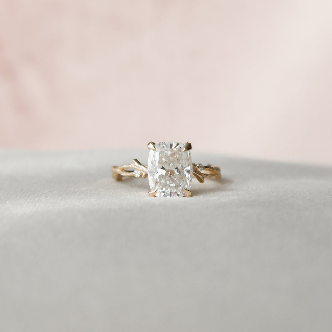 4.0 CT Cushion Cut Twig Pave Moissanite Engagement Ring