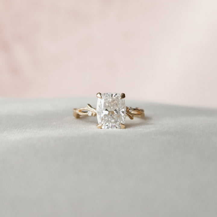 4.0 CT Cushion Cut Twig Pave Moissanite Engagement Ring