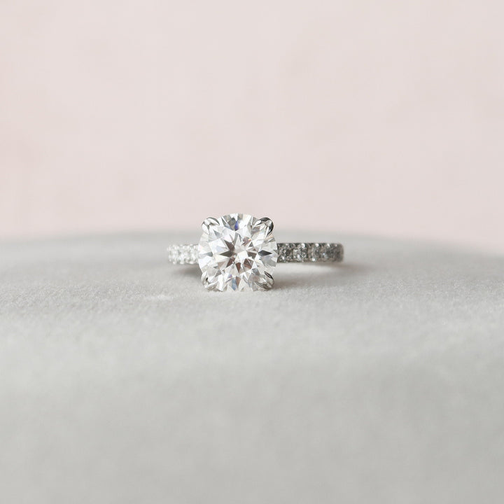 2.0 CT Round Hidden Halo Pave Moissanite Engagement Ring
