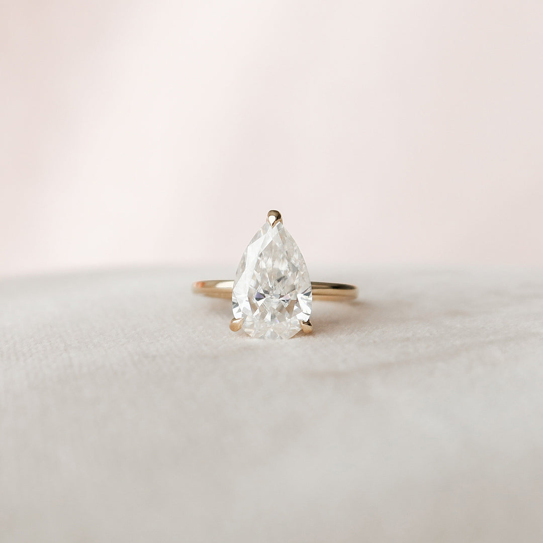 2.5 CT Pear Cut Solitaire & Hidden Halo Moissanite Engagement Ring