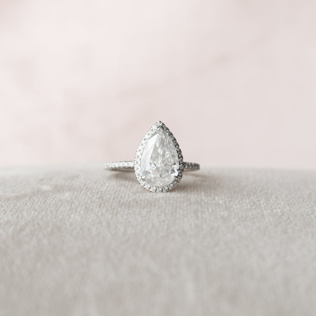 2.5 CT Pear Cut Halo & Pave Moissanite Engagement Ring