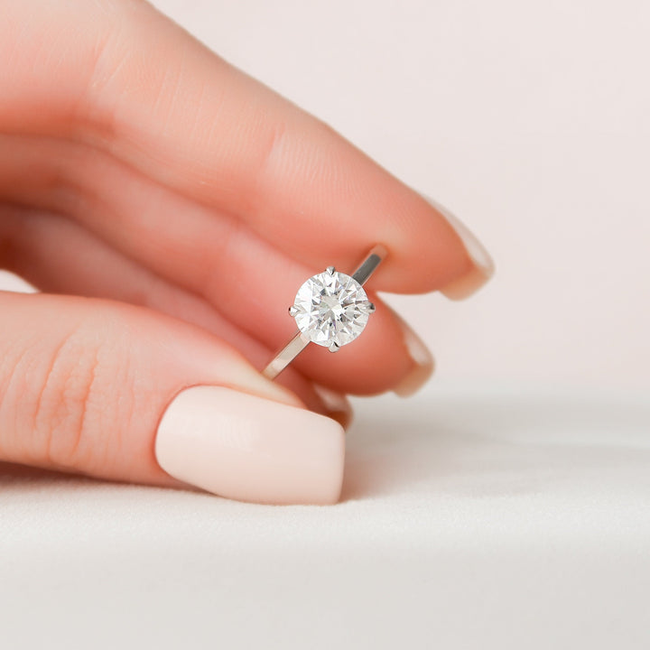 1.5 CT Round Hidden Halo Moissanite Engagement Ring With Diamond Bridge Setting