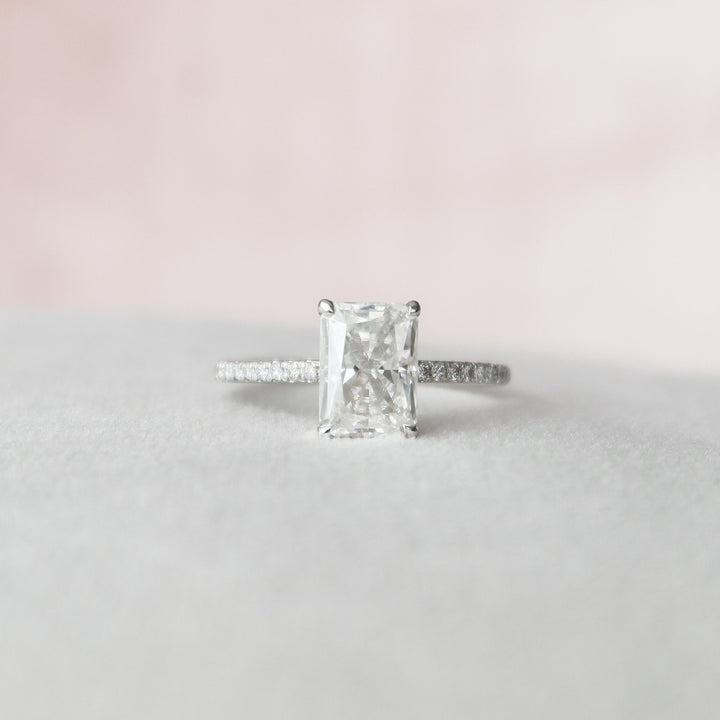 2.0 CT Radiant Hidden Halo & Pave Style Moissanite Engagement Ring